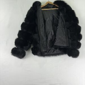 None Real fur coat in black color